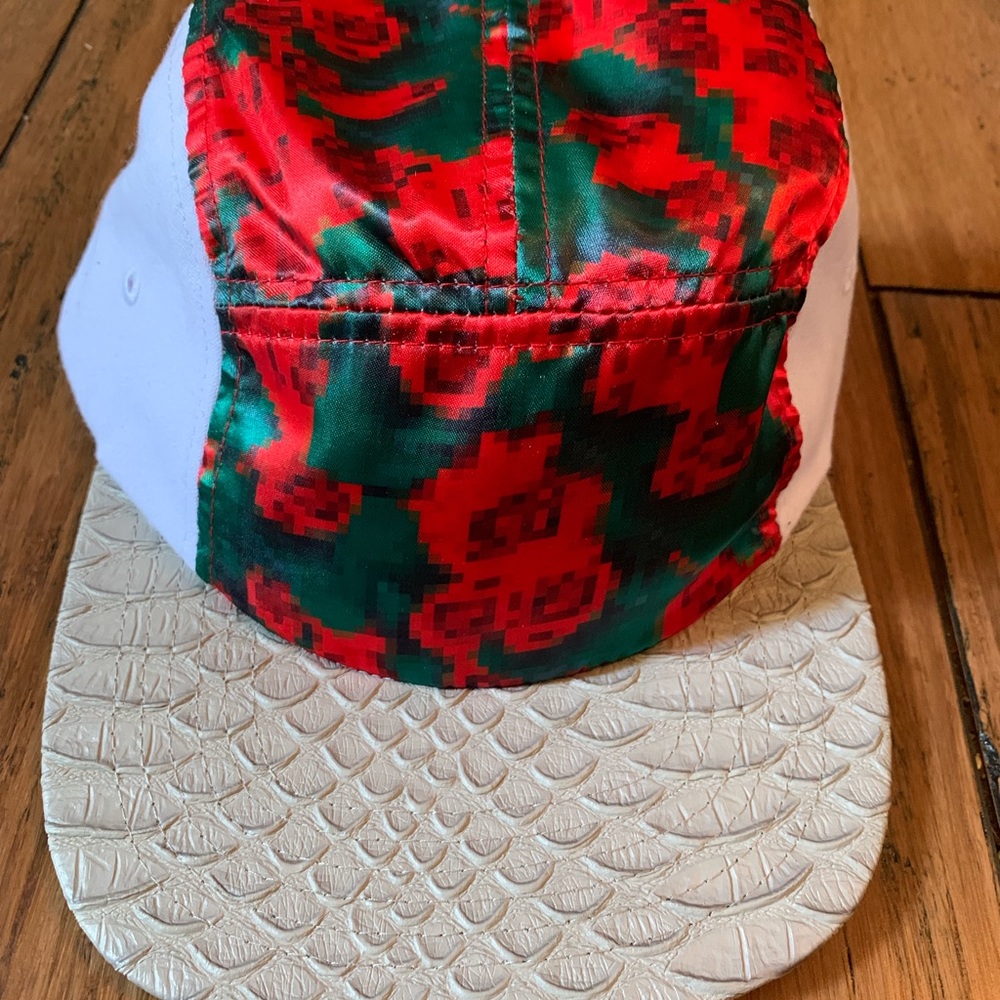 Digits rose print 5 panel silk & python strapback